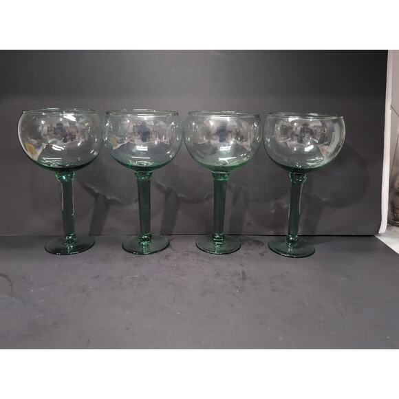 Lt. Sage Green Hand‎ Blown Goblets, Set of 4, Large 24 oz Balloon Glasses, 8.75" - Picture 1 of 9